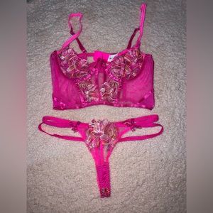 Pink Floral Lingerie Set